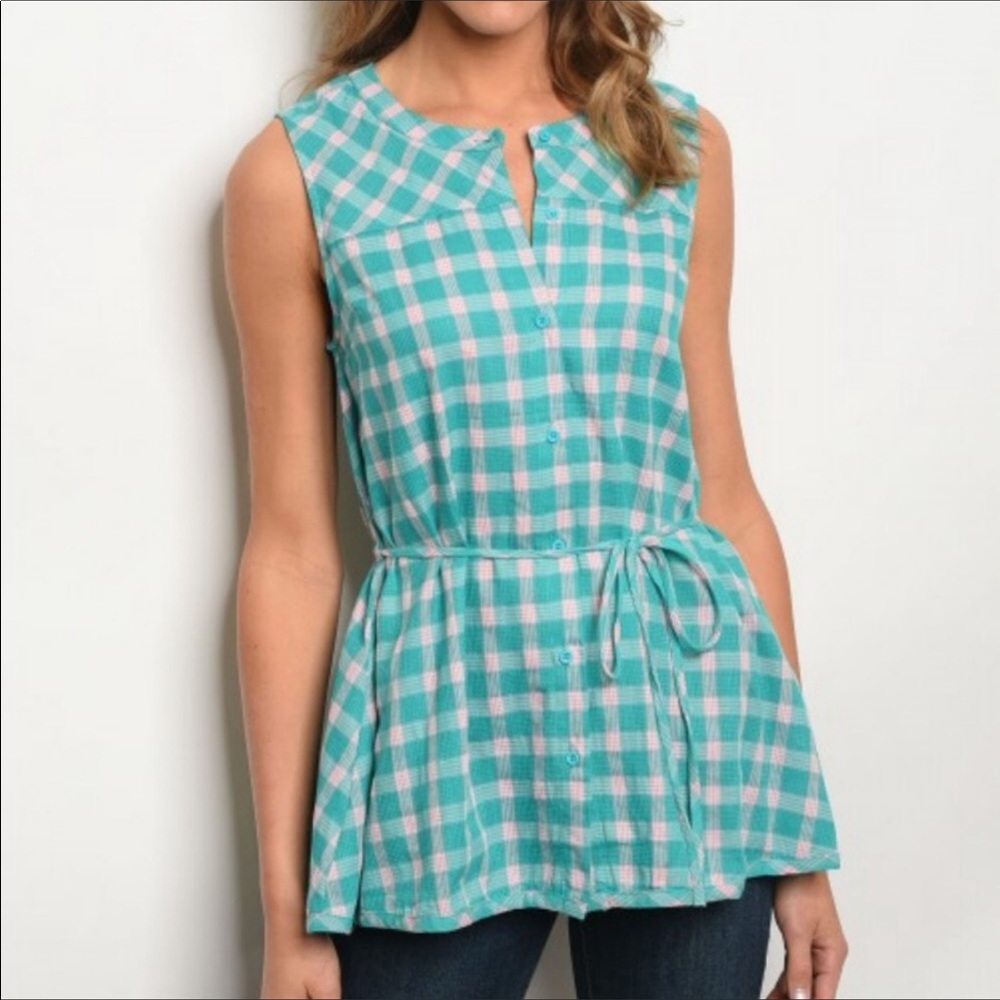 🎉HP!🎉 Jade Green Checked Button Down